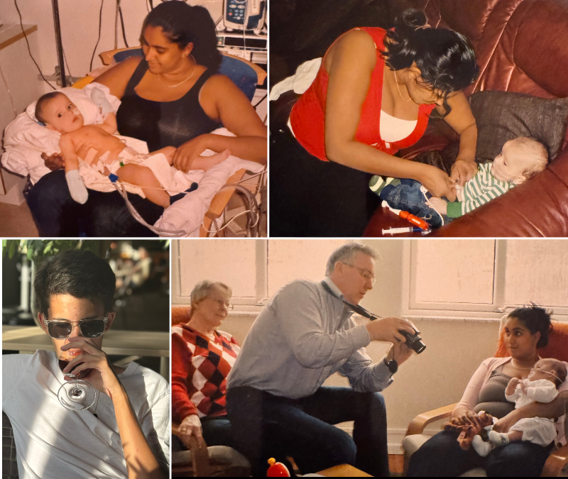 Familjen Eliasson. Mamma Nathalie och sonen Theo, till höger syns även morföräldrarna.